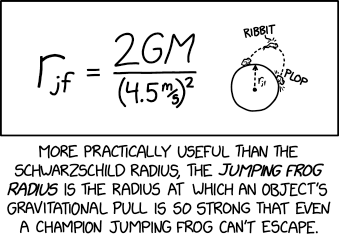 Earth's r_jf is approximately 1.5 light-days, leading to general relativity's successful prediction that all the frogs in the Solar System should be found collected on the surface of the Earth.