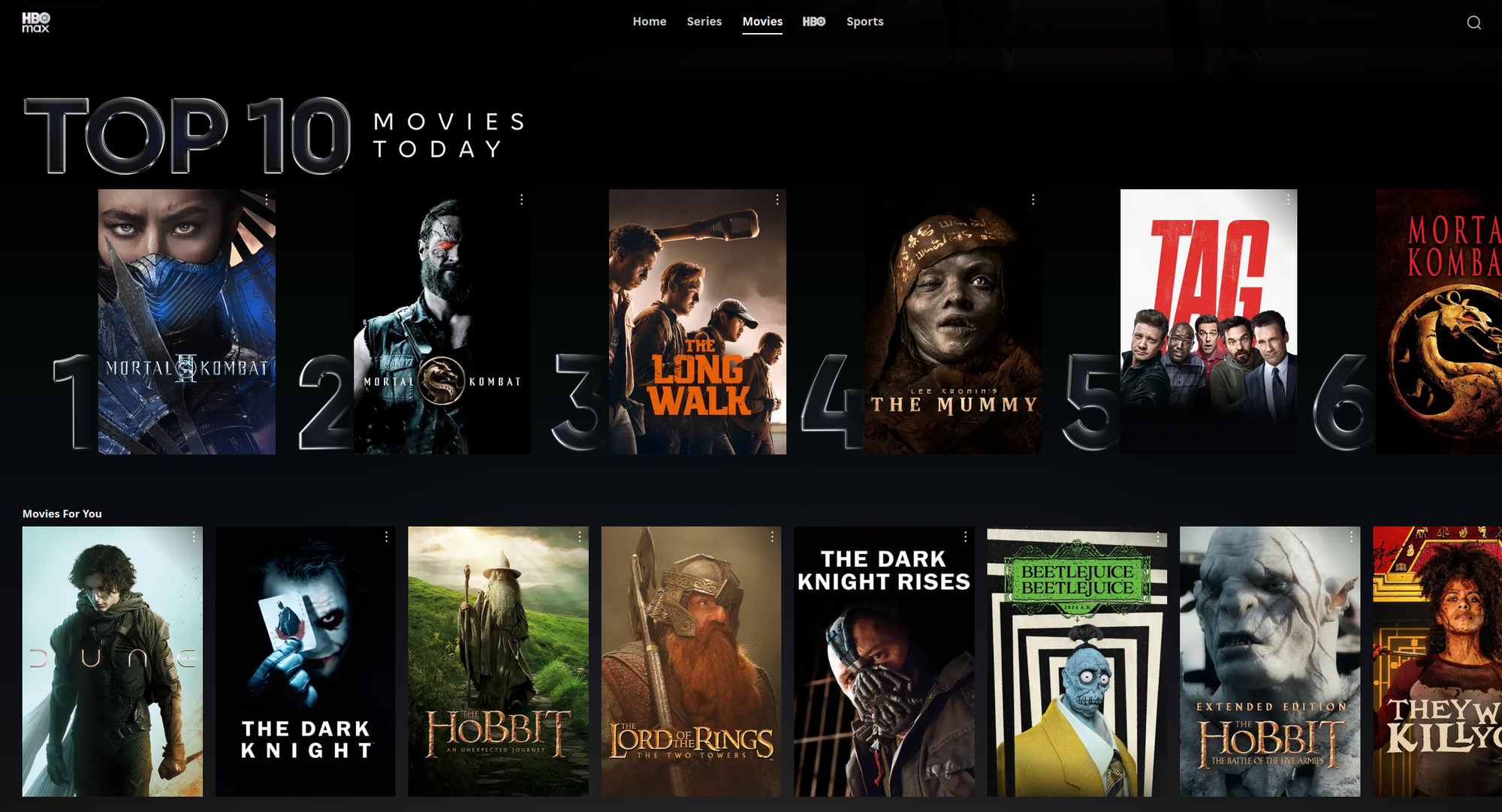 screenshot of the hbo max web site, it's just large screen shots of movie covers, not even the official movie covers just random ones some that look like shit, it looks really cheap