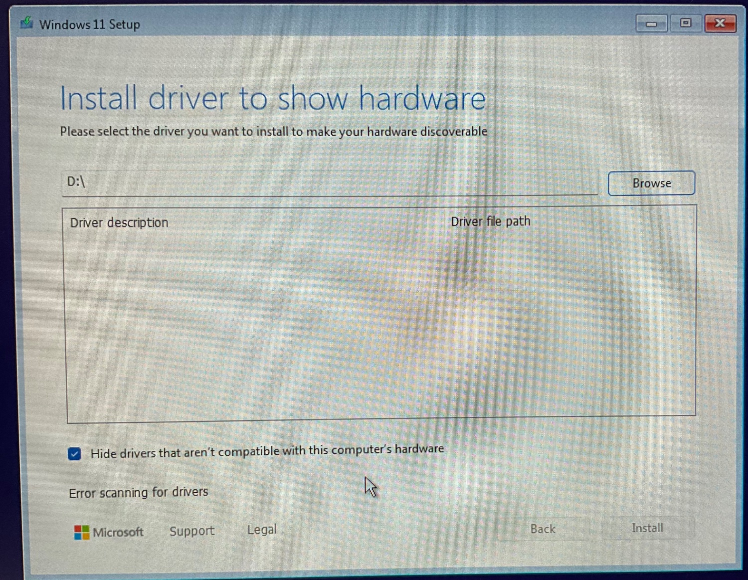 Windows 11 install needed driver window