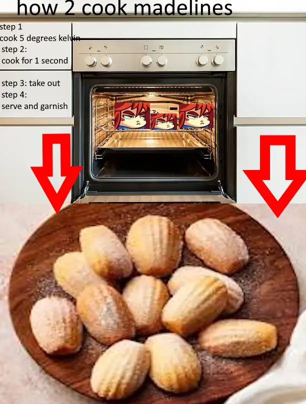 Cooking recipe for madelines, but Madeline from Celeste is put into the oven and the instructions are surreal.