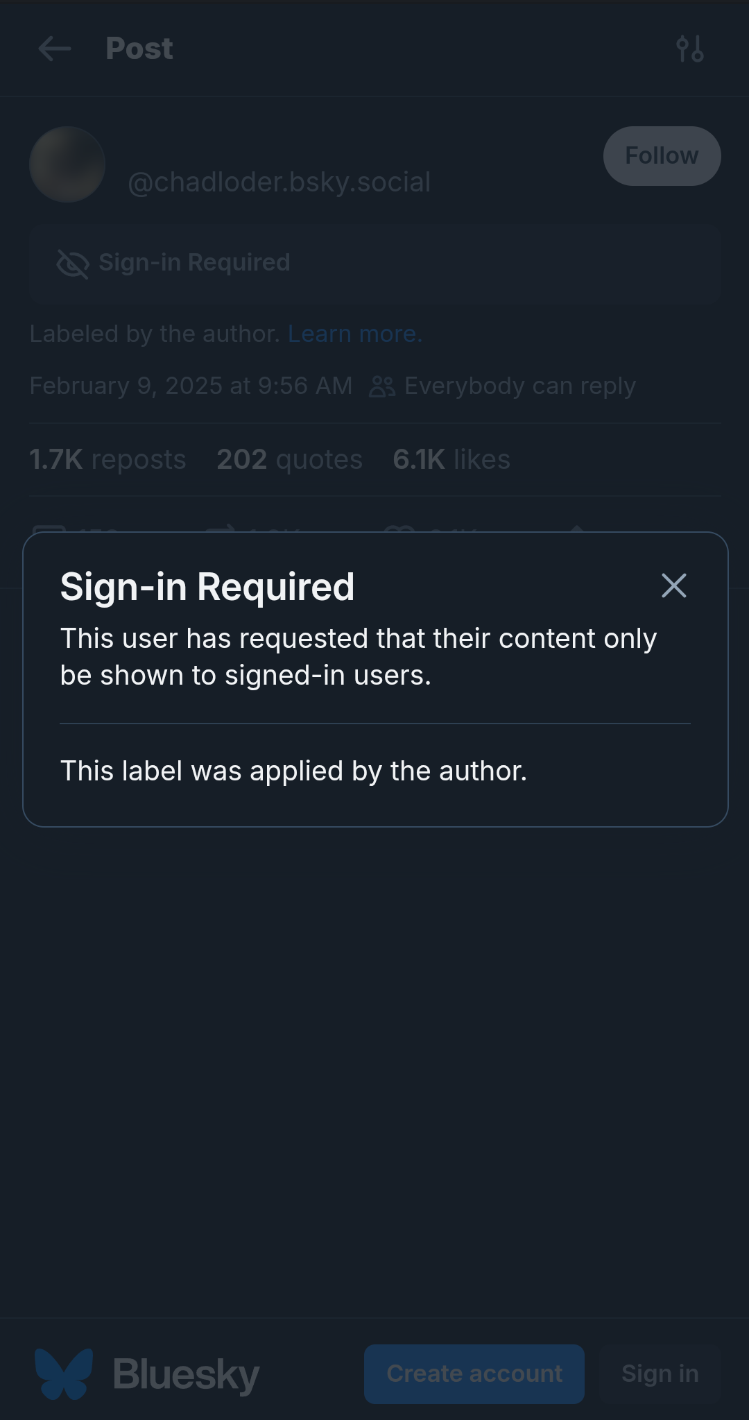 bsky.app. A dialog shows "Sign in required".